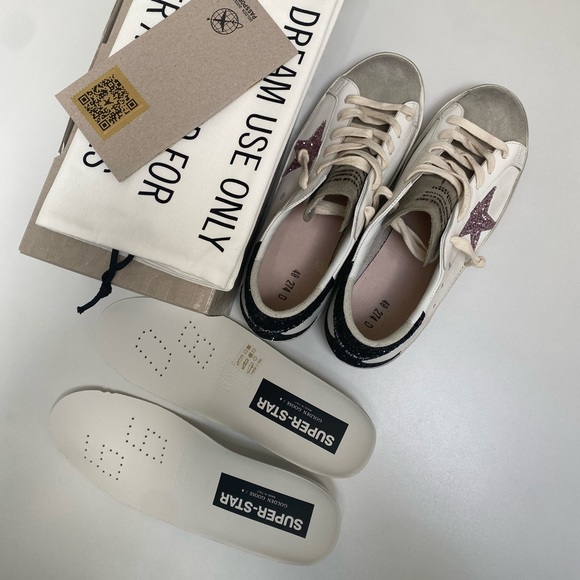 Golden Goose Superstar Sneaker White Leather/Taupe/Black/Mauve Glitter sz 40 NIB - Picture 10 of 12